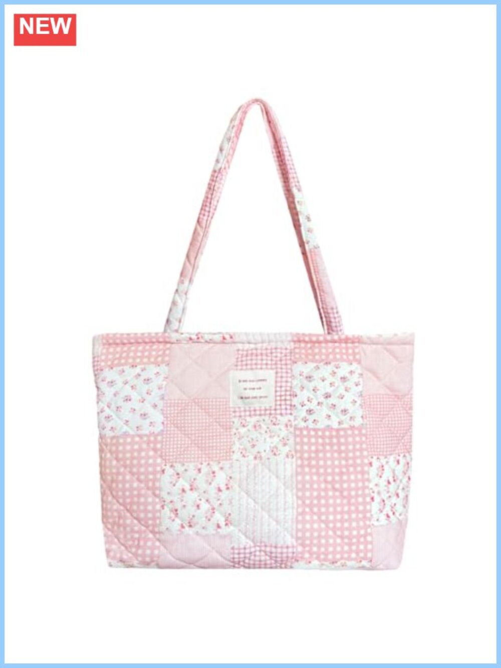 Quilted Floral Tote Bag Zipper Closure Cotton Shoulder Satchel